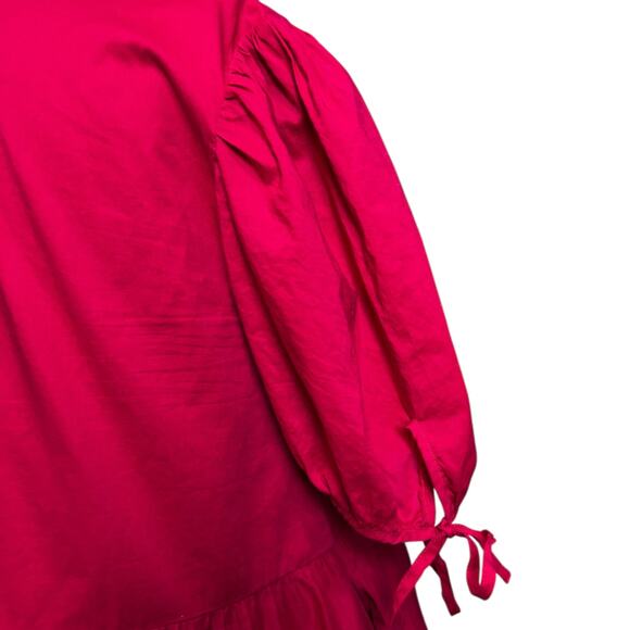 Merlette Sering Mini Dress Tiered Cotton Oversized Tent Swing Berry Pink Medium - Picture 9 of 9